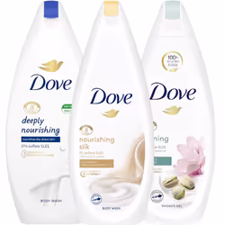 Dove Body Wash Variety Set of 3 Calming Pistachio and Magnolia Deeply Nourishing and Nourishing Silk 25.36 Ounce Each