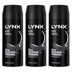 3 x Lynx 48 hrs Deodorant Body Spray 150ml - Black