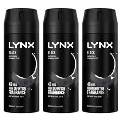 3 x Lynx 48 hrs Deodorant Body Spray 150ml - Black