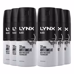 Lynx Black 72 HRS Anti-Perspirant Body Spray for Men, 6x150ml