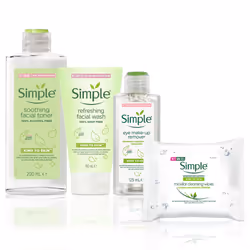 Simple Bundle of Eye Makeup Remover, Wipes, Facial Gel & Toner