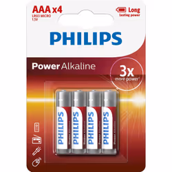 Philips Power Alkaline Battery LR03P4B/10, Single-use battery, Alkaline, 1.5 V, 4 pc(s), 42 mm, 10 mm