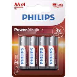 Philips Power Alkaline Battery LR6P4B/10, Single-use battery, Alkaline, 1.5 V, 4 pc(s), 58 mm, 14 mm