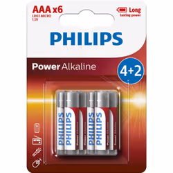 Philips Power Alkaline LR03P6BP/10, Single-use battery, AAA, Alkaline, 1.5 V, 6 pc(s), White
