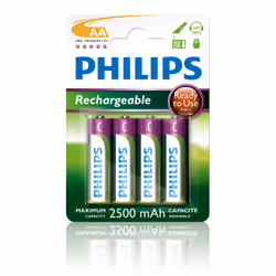 Philips Rechargeables Battery R6B4RTU25/10, Rechargeable battery, AA, Nickel-Metal Hydride (NiMH), 1.2 V, 2500 mAh, Cd (cadmi ...