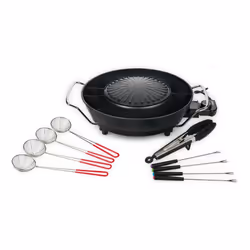 Tristar PZ-9131 Electric Hot Pot and Korean Grill, Black, Freestanding, Steel, Rotary, 0.9 m, 220 °C