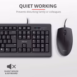 Trust Taro Wired Keyboard and Mouse Set - Qwerty UK Layout, Full-Size Keyboard, Spill-Resistant, 1.8 m Cable, USB Plug and Play, Quiet Combo for