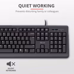 Trust Taro Wired Keyboard - Qwerty UK Layout, Quiet Keys, Full-Size Keyboard, Spill-Resistant, 1.8 m Cable, USB Plug and Play, PC/Laptop - Black
