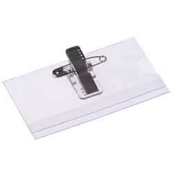 Europel Badge clip + pin 75 x 40 mm/24 pieces, Badge holder, Landscape, Polyvinyl chloride (PVC), Transparent, 75 mm, 40 mm