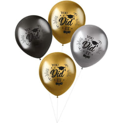 Folat Metallic Gold Silver & Black Balloons Graduation Party Decorations x 4