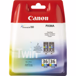 Canon CLI-36 C/M/Y Colour Ink Cartridge (Twin Pack), Black, Cyan, Magenta, Yellow, Dye-based ink, Dye-based ink, 2 pc(s), 249 ...