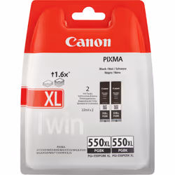 Canon PGI-550BK Black Ink Cartridge (Twin Pack), High (XL) Yield, Pigment-based ink, 22 ml, 500 pages