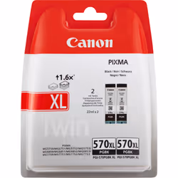 Canon PGI-570BK XL High Yield Black Ink Cartridge (Twin Pack), High (XL) Yield, Black, Pigment-based ink, 22 ml, 2 pc(s), 500 ...