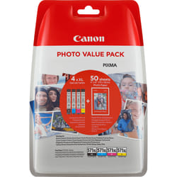 Canon CLI-571XL High Yield BK/C/M/Y Ink Cartridge + Photo Paper Value Pack