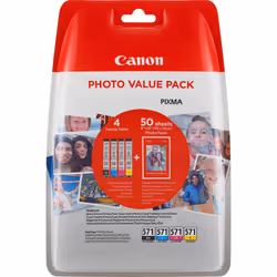Canon CLI-571 BK/C/M/Y Ink Cartridge + Photo Paper Value Pack, Standard Yield, Black, Cyan, Yellow, Magenta, 4 pc(s), Multi p ...
