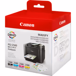 Canon PGI-2500 BK/C/M/Y Ink Cartridge Multi Pack, Black, Cyan, Magenta, Yellow, 29.1 ml, Multi pack