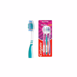 Colgate Zig Zag Medium Toothbrush Pack of 3, Multi Angle Cross Bristles with Flexible Neck for Gum Comfort
