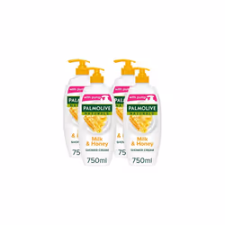 Palmolive Naturals Milk & Honey Shower Gel Pump 750 ml Pack of 4, Dermatologically Tested Body Wash, Moisturising Milk and Ho ...