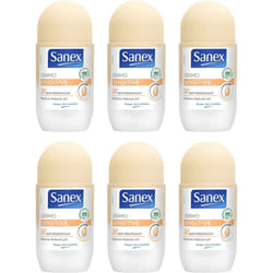 Sanex Dermo Sensitive Roll On Antiperspirant 50ml Pack of 6, Deodorant for Sensitive Skin, 0% Alcohol or Ethanol, (6x50ml)
