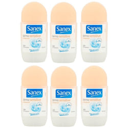 Sanex Deodorant Roll-On Women Dermo Sensitive for Sensitive Skin - Pack of 6 x 50 ml