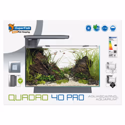 Superfish Quadro 40 Aquarium Fish Tank LED Lighting & Filter, Optional Cabinet - Black, White