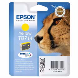 Epson Cheetah Singlepack Yellow T0714 DURABrite Ultra Ink, Yellow, Pigment-based ink, 1 pc(s)