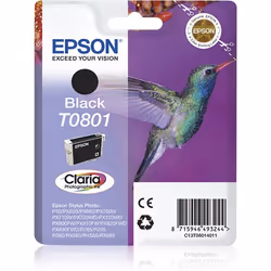 Epson Hummingbird Singlepack Black T0801 Claria Photographic Ink, Black, Pigment-based ink, 1 pc(s)