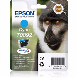 Epson Monkey Singlepack Cyan T0892 DURABrite Ultra Ink, Cyan, 1 pc(s)