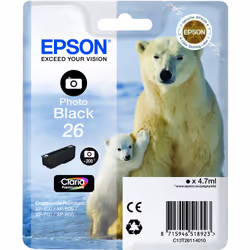 Epson Polar bear Singlepack Photo Black 26 Claria Premium Ink, Standard Yield, Photo black, Dye-based ink, 1 pc(s)