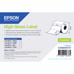 Epson High Gloss Label - Die-cut Roll: 76mm x 127mm, 960 labels, White, HG, Acrylic, Permanent, Gloss, Epson ColorWorks C7500 ...