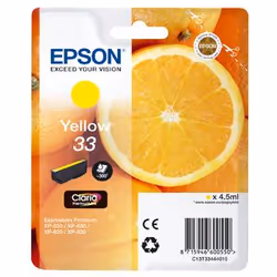 Epson Oranges C13T33444010, Yellow, Pigment-based ink, 4.5 ml, 1 pc(s), 300 pages