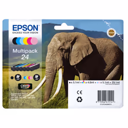 Epson Elephant Multipack 6-colours 24 Claria Photo HD Ink, Standard Yield, Black, Cyan, Light Cyan, Magenta, Light magenta, Y ...