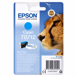 Epson Cheetah Singlepack Cyan T0712 DURABrite Ultra Ink, Cyan, 5.5 ml, 1 pc(s), 495 pages