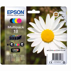 Epson Daisy Multipack 4-colours 18 Claria Home Ink, Black, Cyan, Magenta, Yellow, 5.2 ml, 3.3 ml, 1 pc(s), 175 pages, Multi p ...