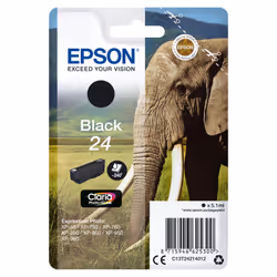 Epson Elephant Singlepack Black 24 Claria Photo HD Ink, Black, Pigment-based ink, 5.1 ml, 1 pc(s), 240 pages, Single pack