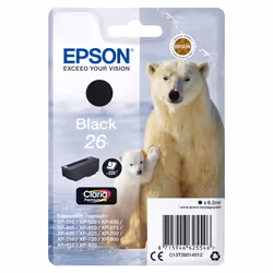 Epson Polar bear Singlepack Black 26 Claria Premium Ink, Black, Pigment-based ink, 6.2 ml, 1 pc(s), 220 pages
