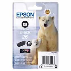 Epson Polar bear Singlepack Photo Black 26 Claria Premium Ink, Standard Yield, Photo black, Dye-based ink, 4.7 ml, 1 pc(s), 2 ...