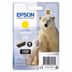 Epson Polar bear Singlepack Yellow 26 Claria Premium Ink, Standard Yield, Yellow, Pigment-based ink, 4.5 ml, 1 pc(s), 300 pag ...