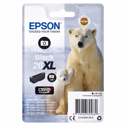 Epson Polar bear Singlepack Photo Black 26XL Claria Premium Ink, Photo black, Dye-based ink, 8.7 ml, 1 pc(s), 400 pages
