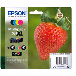 Epson Strawberry Multipack 4-colours 29XL Claria Home Ink, Black, Cyan, Magenta, Yellow, 11.3 ml, 6.4 ml, 1 pc(s), 470 pages, ...