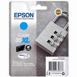 Epson Padlock Singlepack Cyan 35XL DURABrite Ultra Ink, High (XL) Yield, Cyan, 20.3 ml, 1 pc(s), 1900 pages