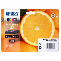 Epson Oranges Multipack 5-colours 33 Claria Premium Ink, Standard Yield, Black, Photo black, Cyan, Magenta, Yellow, Pigment-b ...