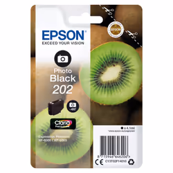 Epson Kiwi Singlepack Photo Black 202 Claria Premium Ink, Standard Yield, Photo black, Dye-based ink, 4.1 ml, 1 pc(s), 400 pa ...