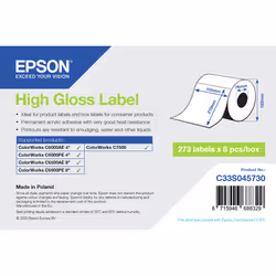 Epson C33S045730, White, Self-adhesive printer label, Die-cut label, Inkjet, Acrylic, Permanent
