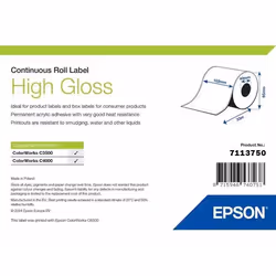 Epson High Gloss Label - Continuous Roll: 102mm x 33m, Self-adhesive printer label, Die-cut label, Roll, Inkjet, Acrylic, Per ...