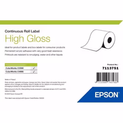 Epson High Gloss Label - Continuous Roll: 102mm x 33m, Self-adhesive printer label, Die-cut label, Roll, Inkjet, Acrylic, Per ...
