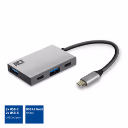 ACT USB-C hub 3.2 Gen2 10Gbps, 2x USB-C, 2x USB-A, USB 3.2 Gen 2 (3.1 Gen 2) Type-C, Grey, USB 3.2 Gen 1 (3.1 Gen 1) Type-A,  ...