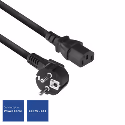 ACT Powercord mains connector CEE 7/7 male (angled) - C13 black 2 m