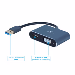 Gembird A-USB3-HDMIVGA-01 USB graphics adapter 3840 x 2160 pixels Grey