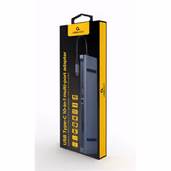 Gembird A-CM-COMBO10-01, Wired, USB 3.2 Gen 1 (3.1 Gen 1) Type-C, 87 W, 3.5 mm, 1000 Mbit/s, Grey